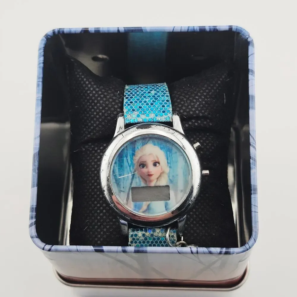 Frozen II Elsa Character Watch Digital Time Blue Sparkle Band Princess Snow Ice